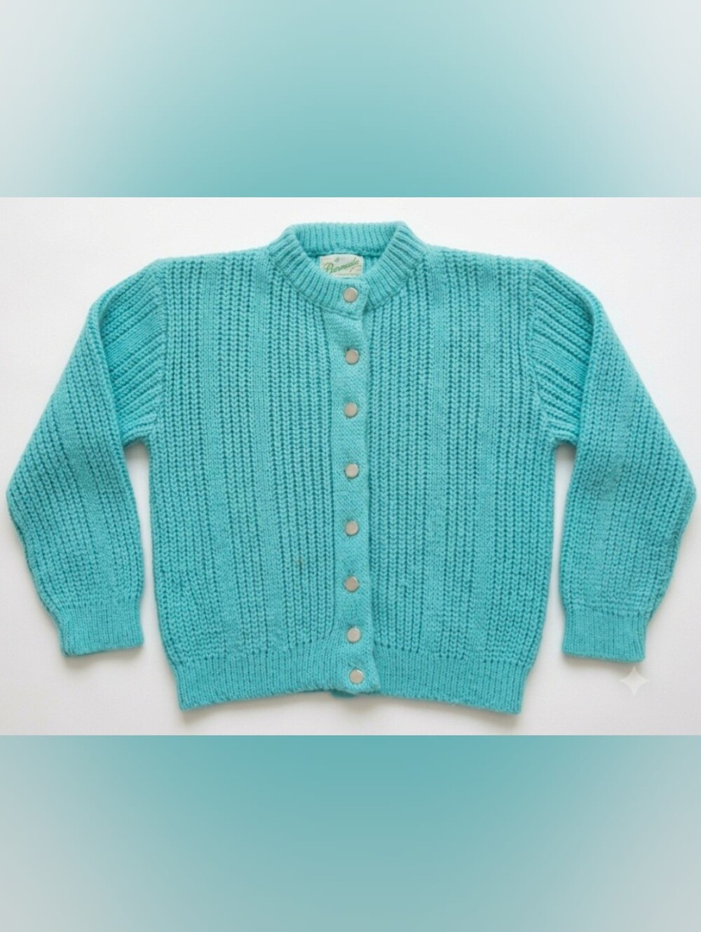 Turquoise Vintage Knit Cardigan Sweater Teal S/M